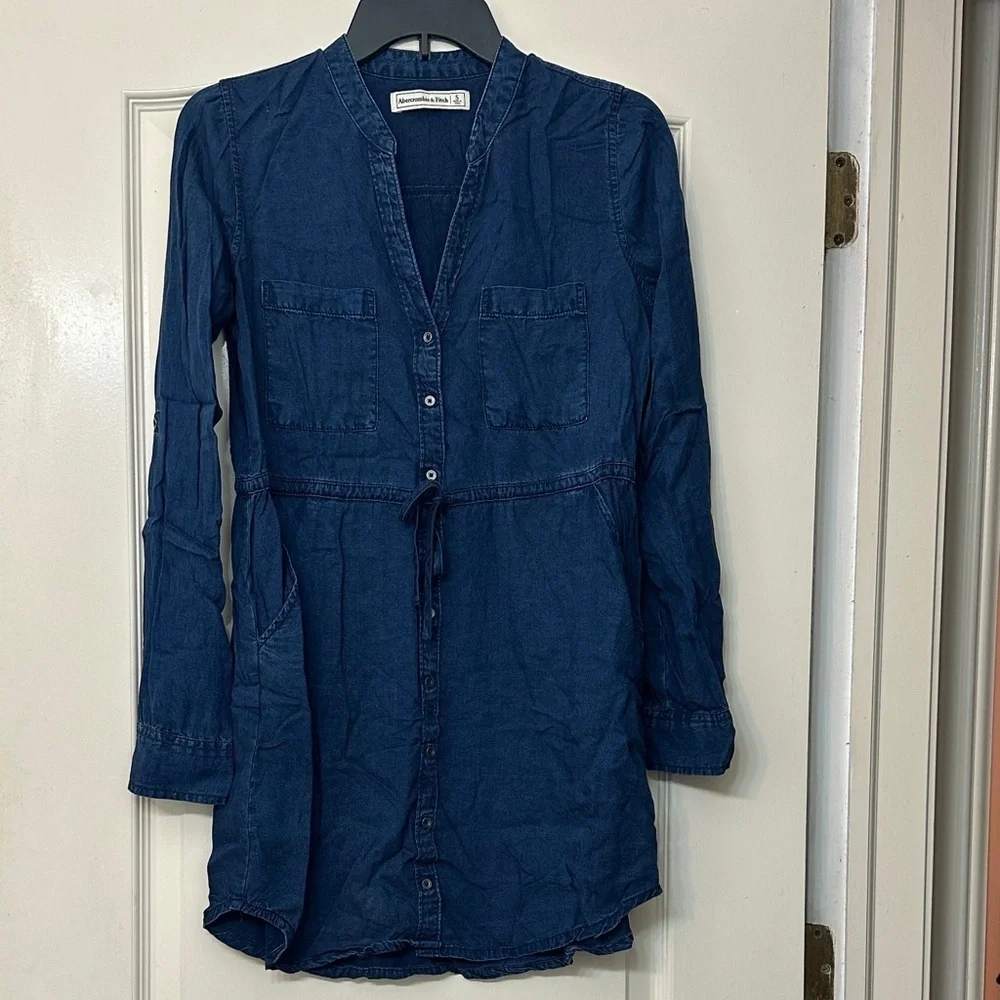 abercrombie long sleeve denim dress Abercrombie & Fitch Chambray A Line Denim Dress long sleeve snap button y2k  MT Blue Size M - $46 (53% Off Retail)